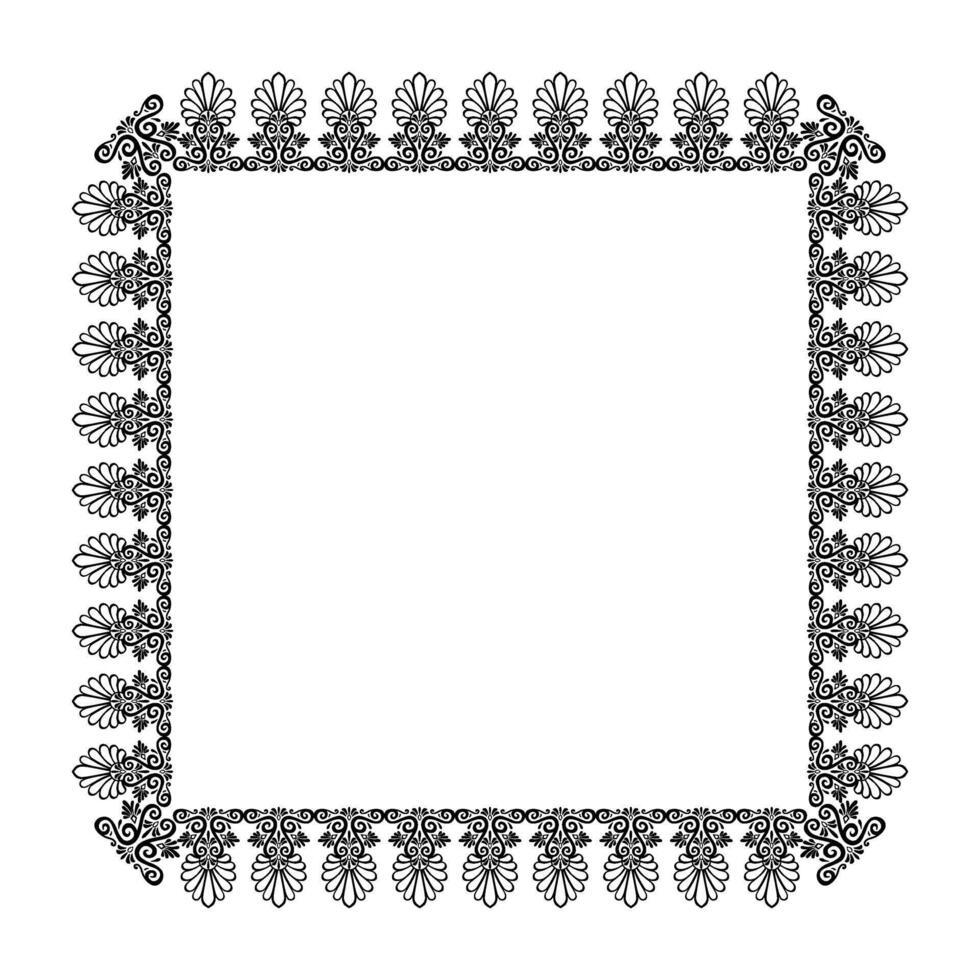 Oriental frame with arabesques and floral with elements in Greek style. Border, frame. Ancient Greece, Roman Empire. For textile, embroidery, sandblaster, porcelain. Black and white pattern vector