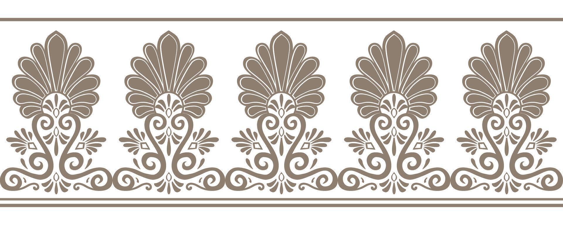 Golden seamless classic greek ornament. Endless European pattern in the Victorian style. Pattern for border, frame. Ancient Greece, Roman Empire. For textile, embroidery, sandblaster, porcelain vector