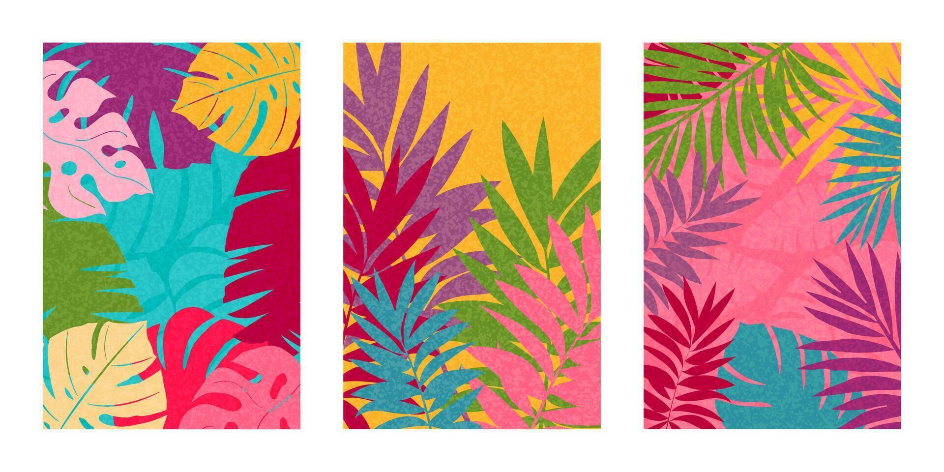 A set of posters with abstract tropical ornaments for covers, posters, leaflets. Suitable for sales, advertising, backgrounds. vector