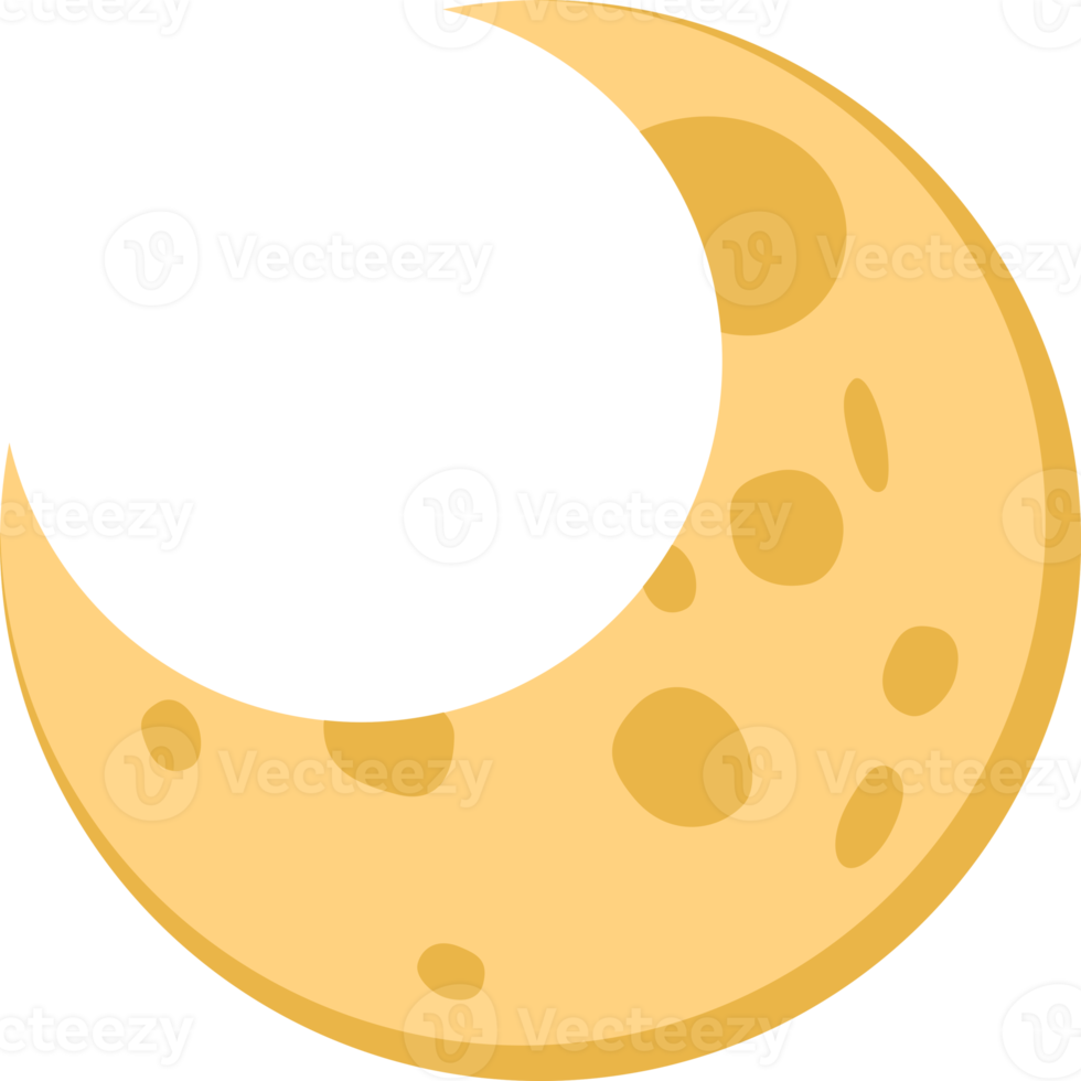 Yellow crescent moon doodle icon png