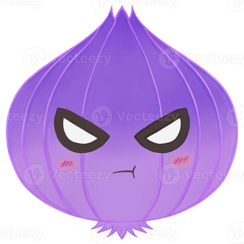 an onion with a black face and purple skin png