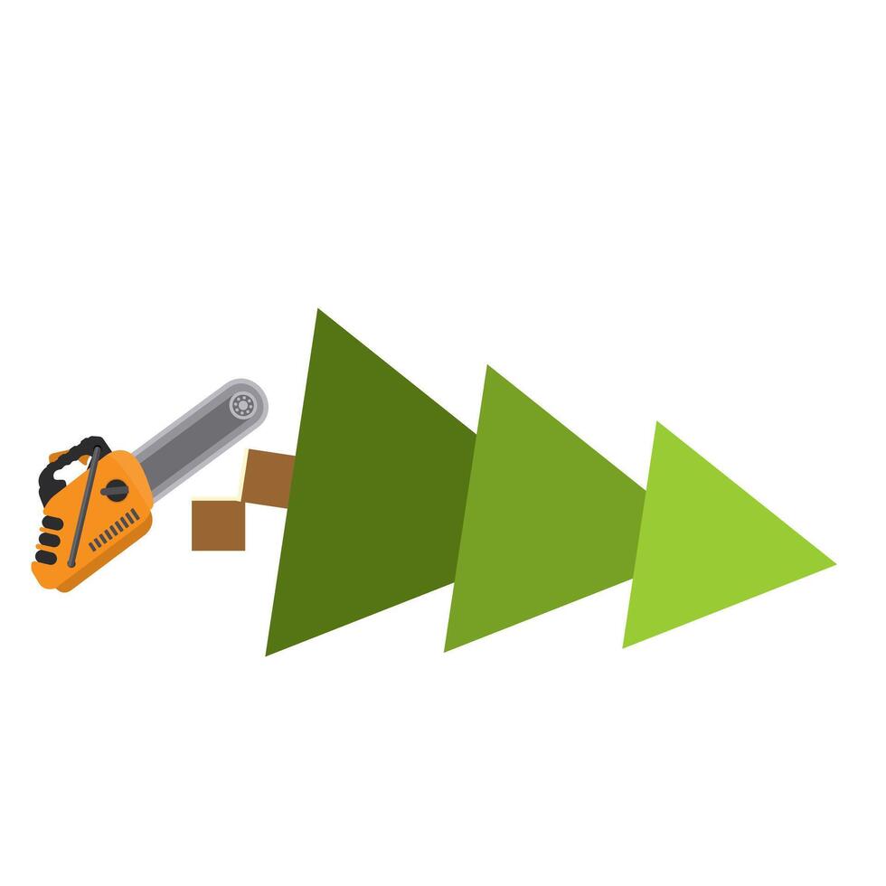 Deforestation. A chainsaw saws a tree vector