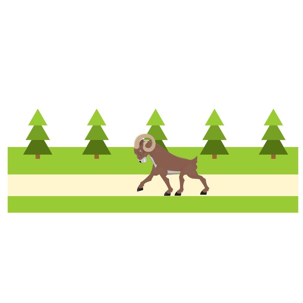 Ram. Ram animal runs in rural landscape vector