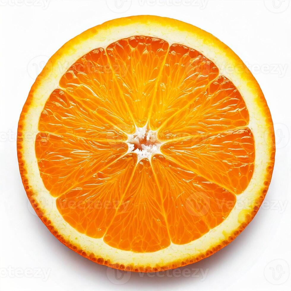Vibrant slice of orange, isolated white background photo