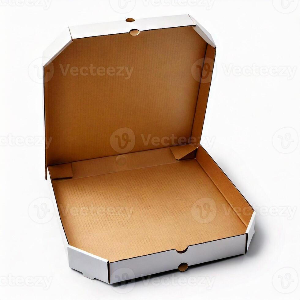 Empty open pizza box in an isolate white background photo