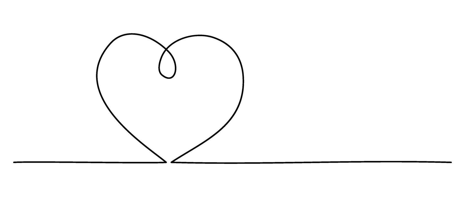 Heart in One Continuous Line Drawing. Concept Love, Romance and Valentines Day in Simple Linear Style. Hand Drawn Doodle Monoline vector