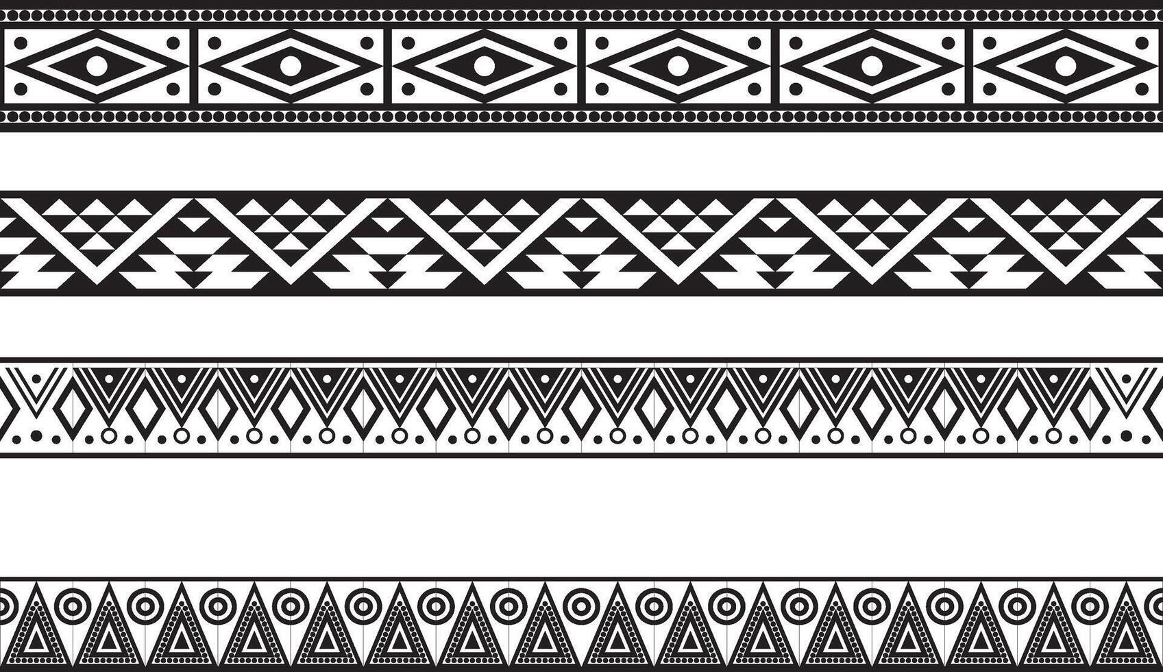 set of seamless monochrome national native american ornaments. Endless ethnic black borders, frames of the peoples of America, Aztec, Maya, Incas. For sandblast, plotter and laser cutting. vector