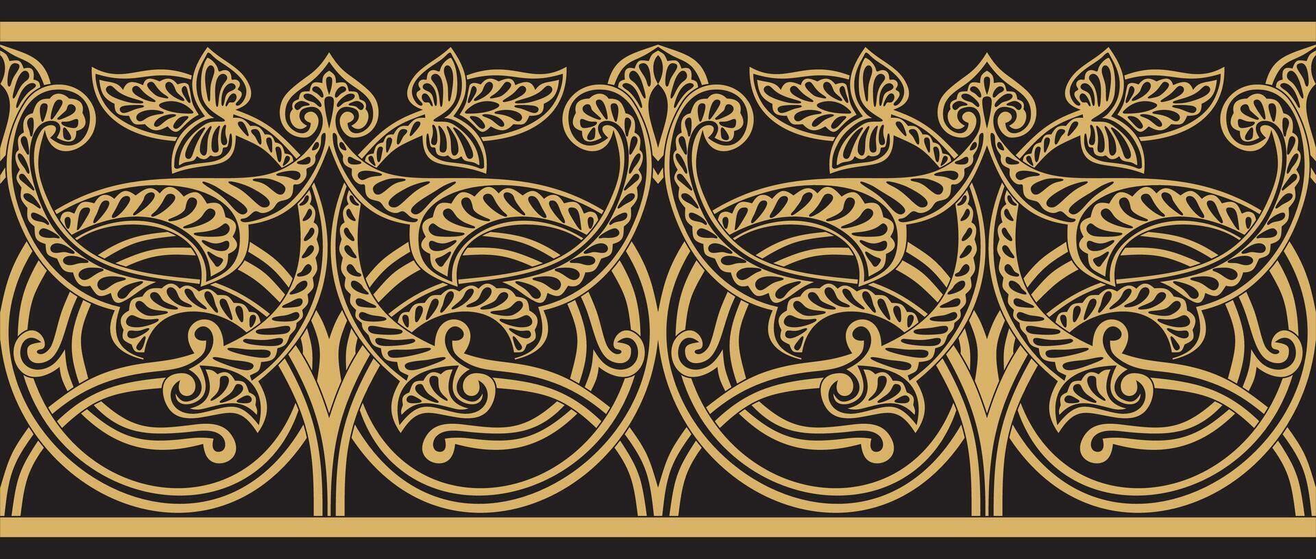 golden seamless oriental national ornament. Endless ethnic floral border, arab frame. Persian painting. vector