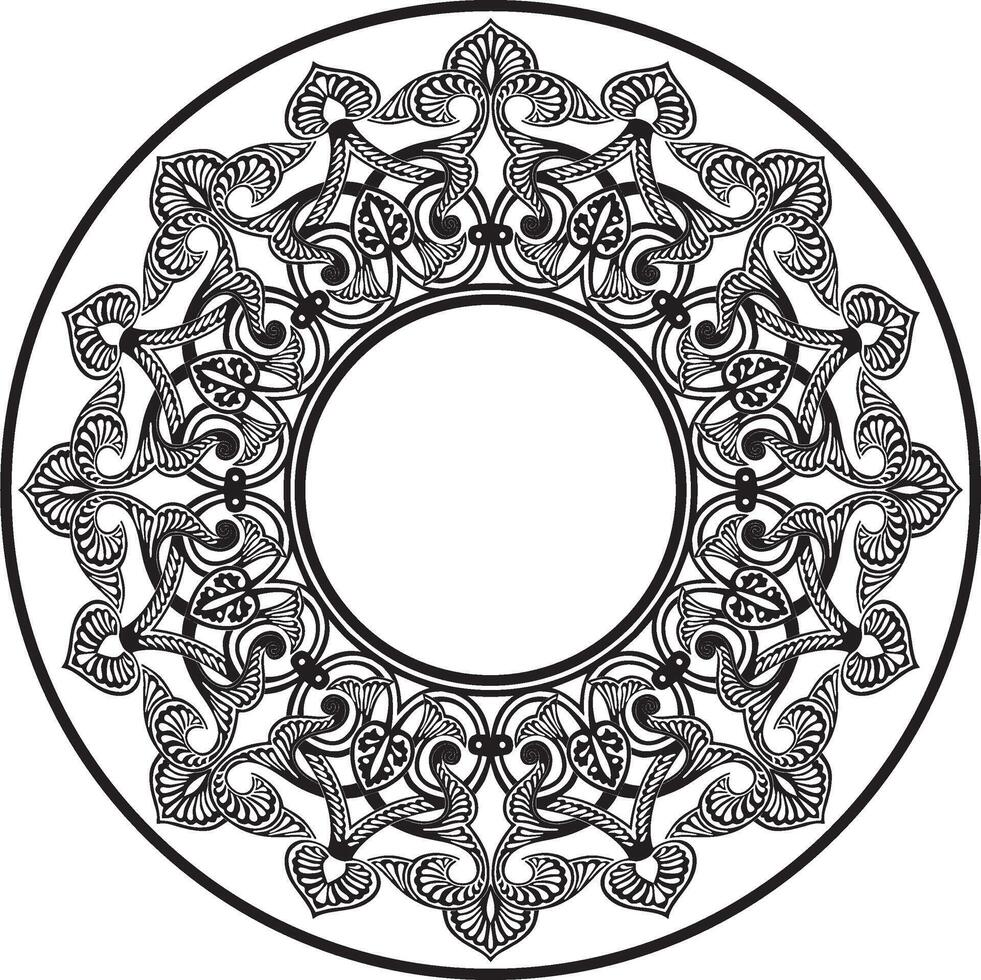 monochrome round oriental ornament. Arabic patterned circle of Iran, Iraq, Turkey, Syria. Persian frame, border. For sandblast vector