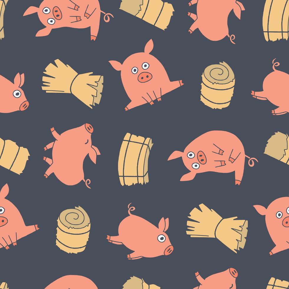 Seamless Pattern of Pig Animal Hay Background for Fashion Wrapping Print Fabric Surface vector
