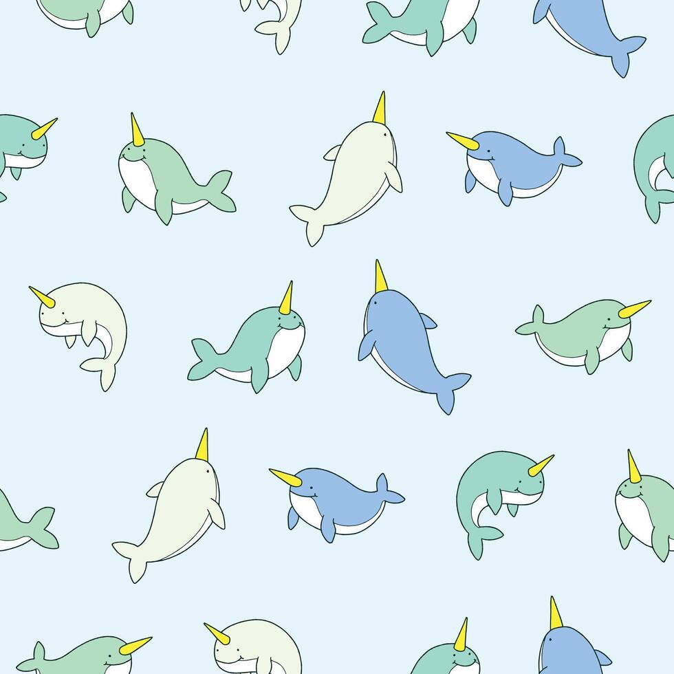 Narwhal Pattern Illustration Seamless for Wallpaper Background Cover Packaging vector