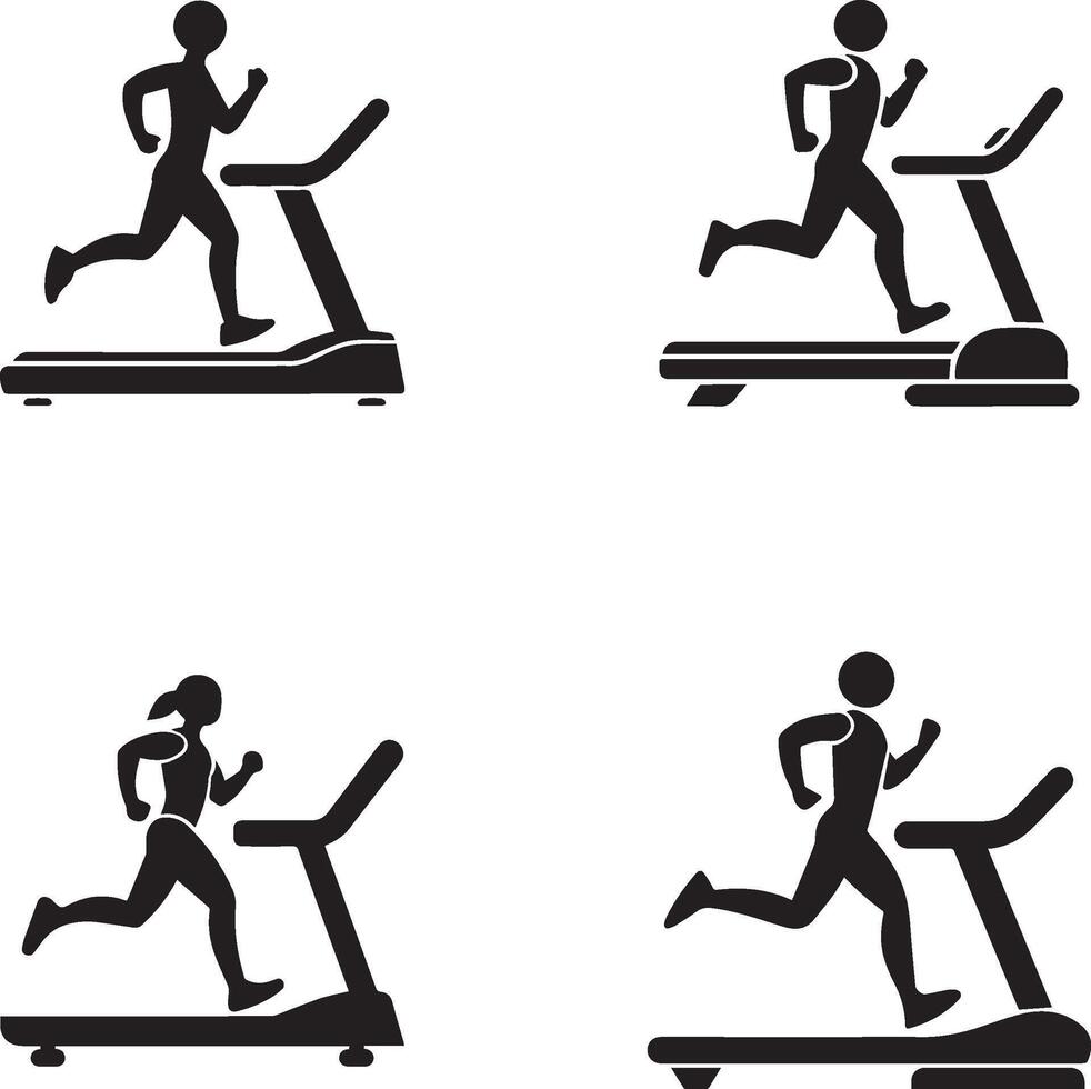 People Exercising On Treadmills At The Gym In Black And White Silhouette vector