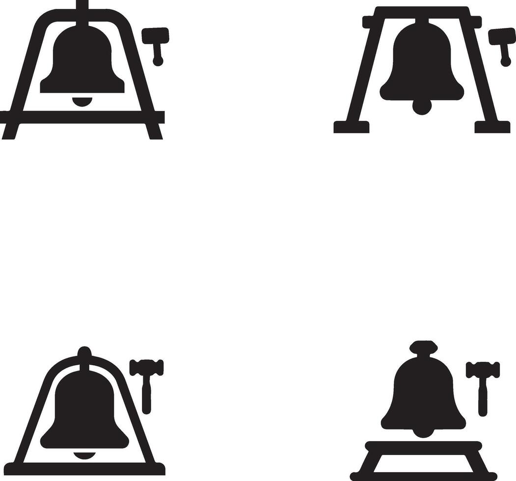 Collection Of Simple Bell Ringer Silhouette Icons With Hammer And Structure vector