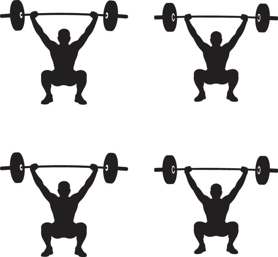 Weightlifter Silhouette Doing Overhead Squats Strength And Fitness Workout Illustration vector