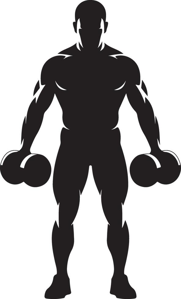 Silhouette Of A Strong Man Lifting Dumbbells Gym Fitness Training Bodybuilding vector