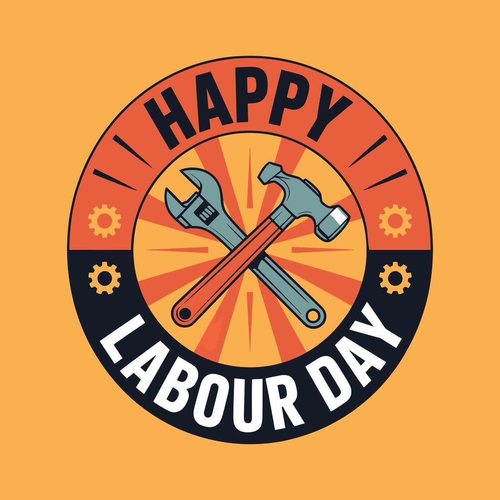 Celebrating Happy Labour Day With Crossed Wrench And Hammer Symbol Illustration vector