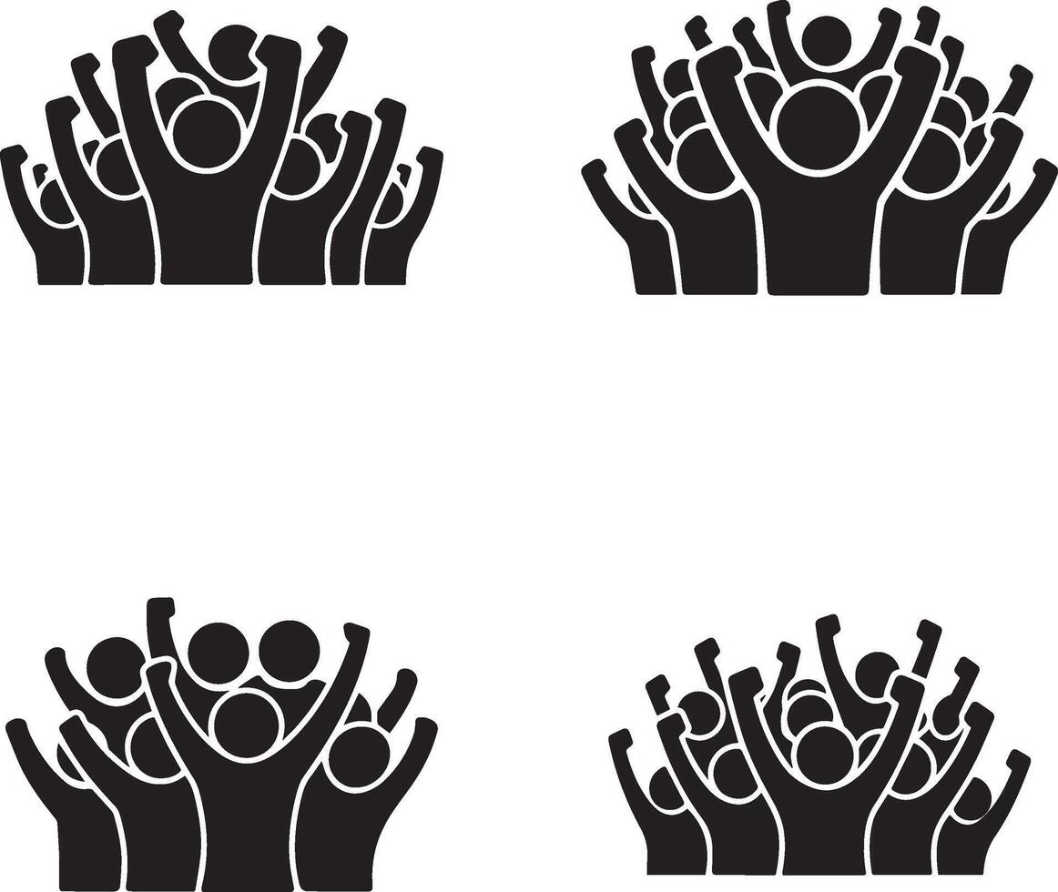 Crowd Cheering Silhouette Collection Of People With Raised Hands Celebrating Success vector