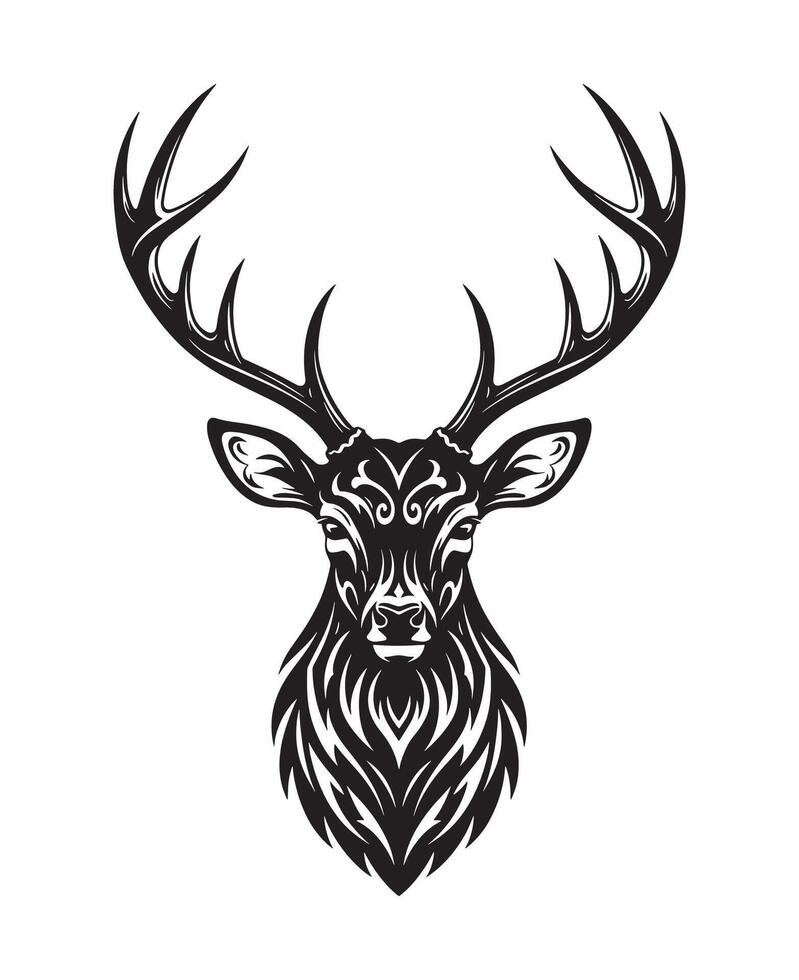 A Tribal Themed Deer Head Illustration with Detailed Antlers Design vector