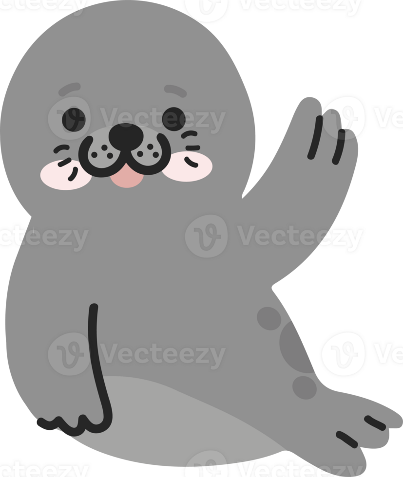 A cute seal with its paws up and its eyes closed png