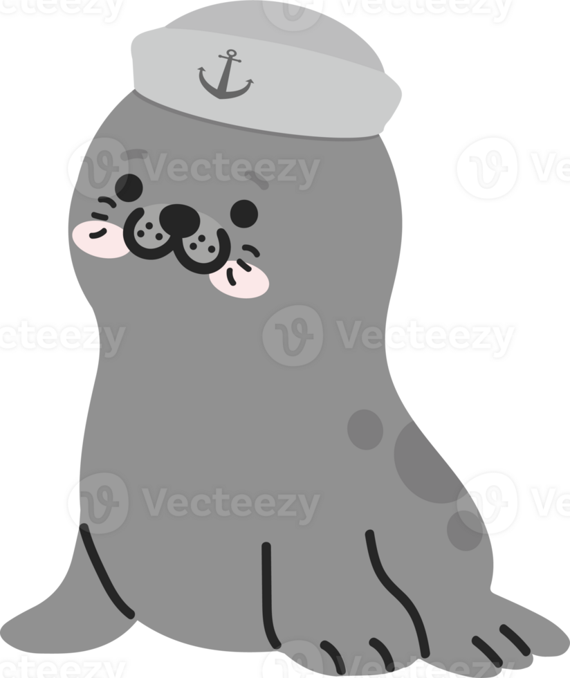 A cartoon seal with a sailor hat png