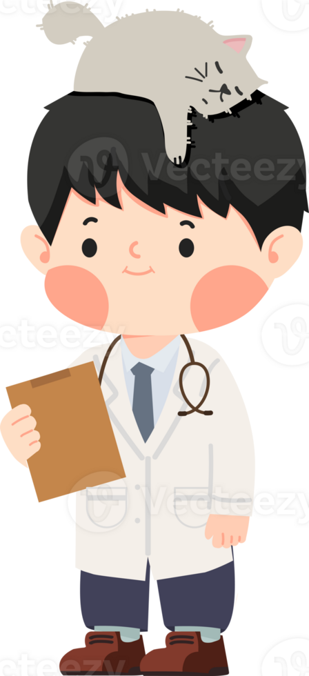 A cartoon doctor holding a cat on his head png