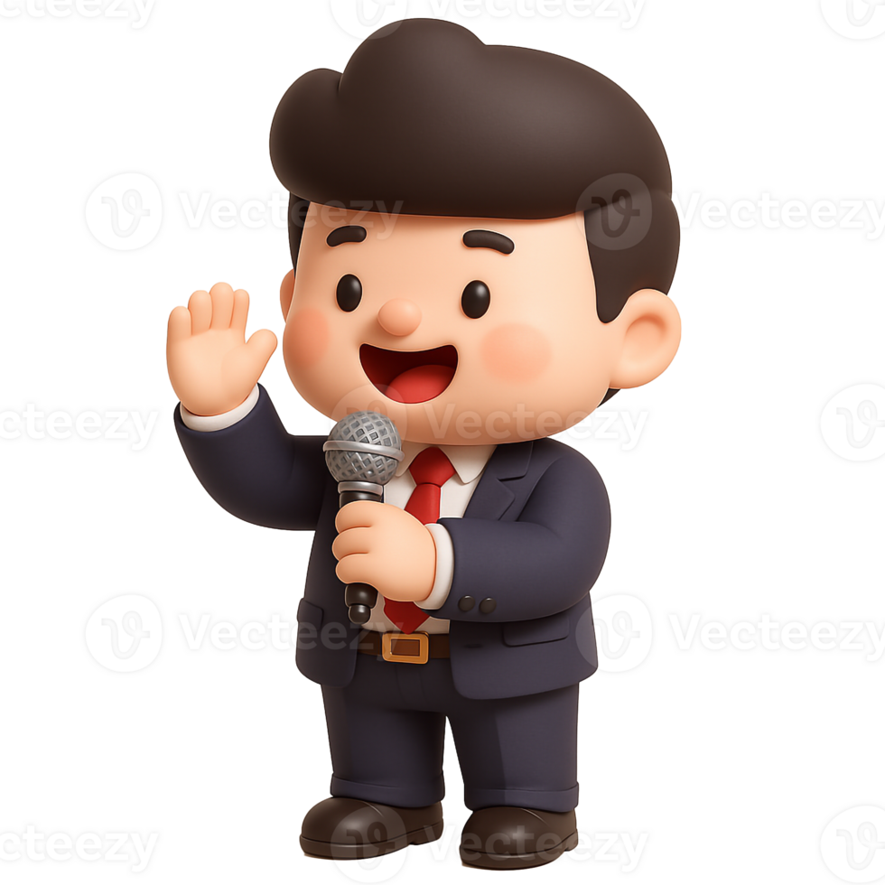 A cartoon character in a suit holding a microphone png