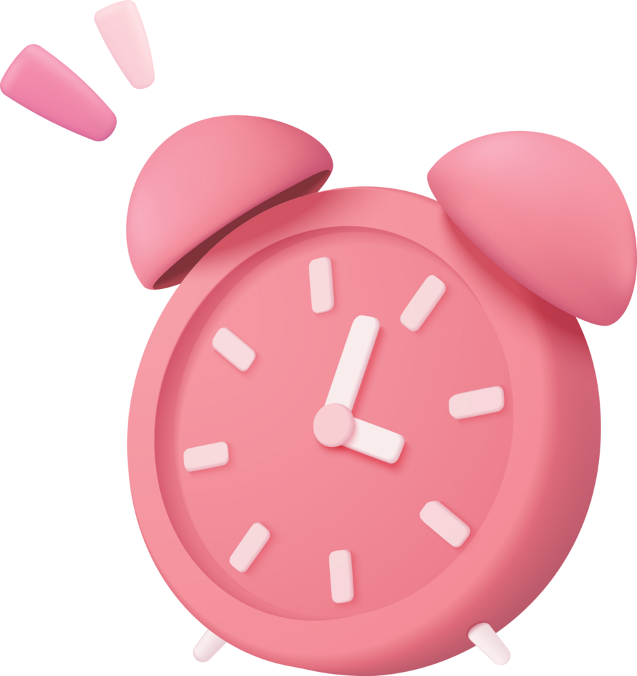 3d alarm clock icon. Pink watch minimal design concept of time. 3d pink clock isolate png
