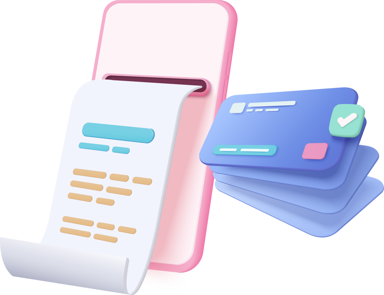 3d pay money with mobile phone banking online payments concept. Bill on smartphone transaction with credit card png
