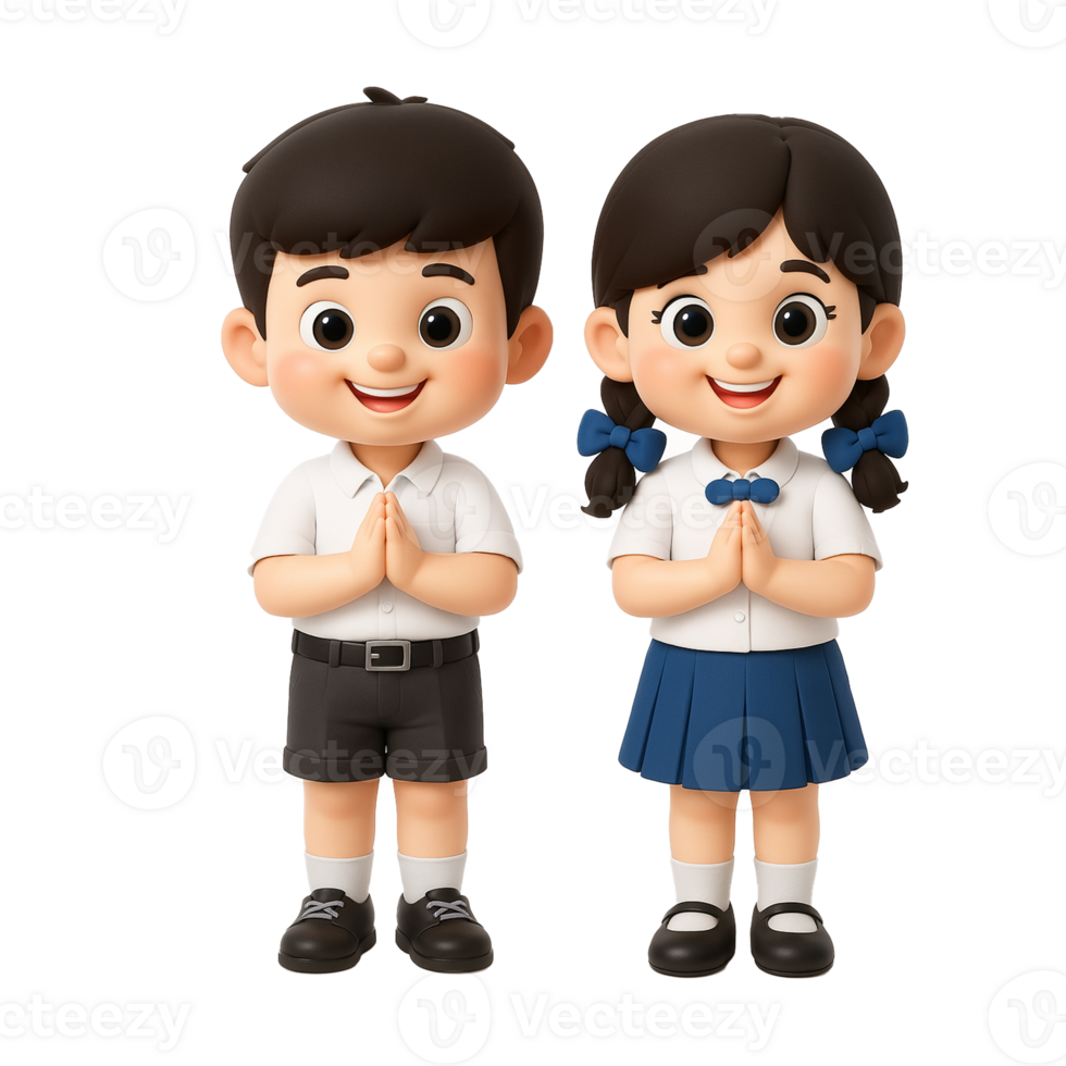 Two children in school uniforms standing with their hands together png