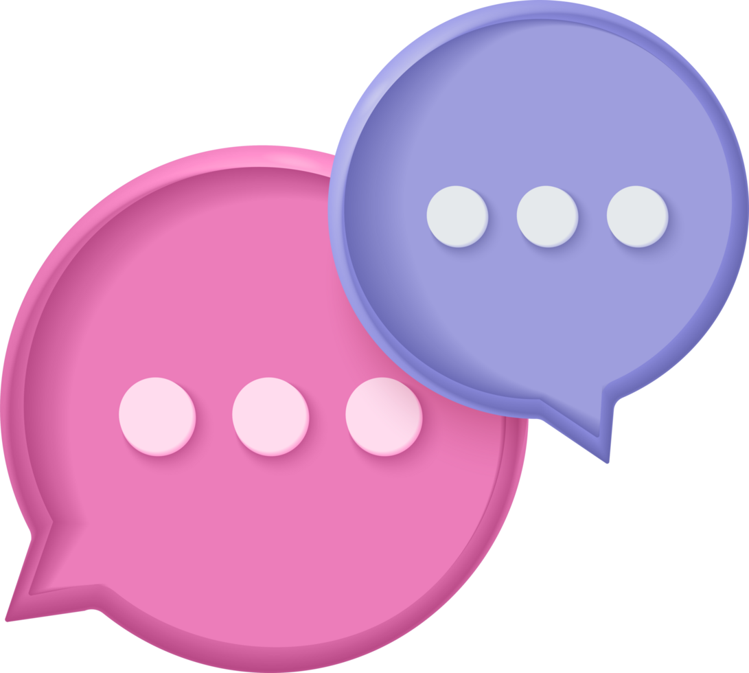 3D speech bubbles symbol on social media icon. Comments thread mention or reply sign png