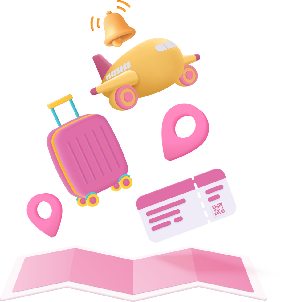 3D flight plane travel world tour. Tourism airplane trip planning world tour on summer png