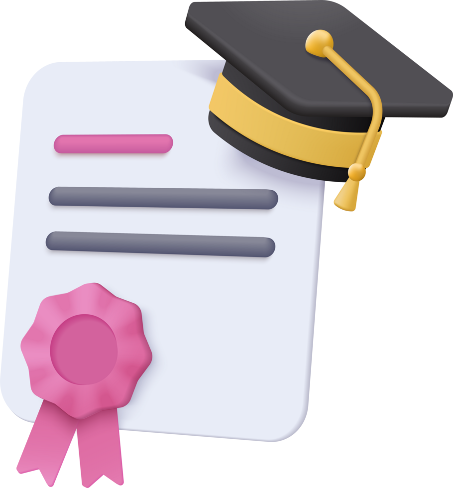 3D graduation of university, college for student. graduation hat and diploma cartoon style png