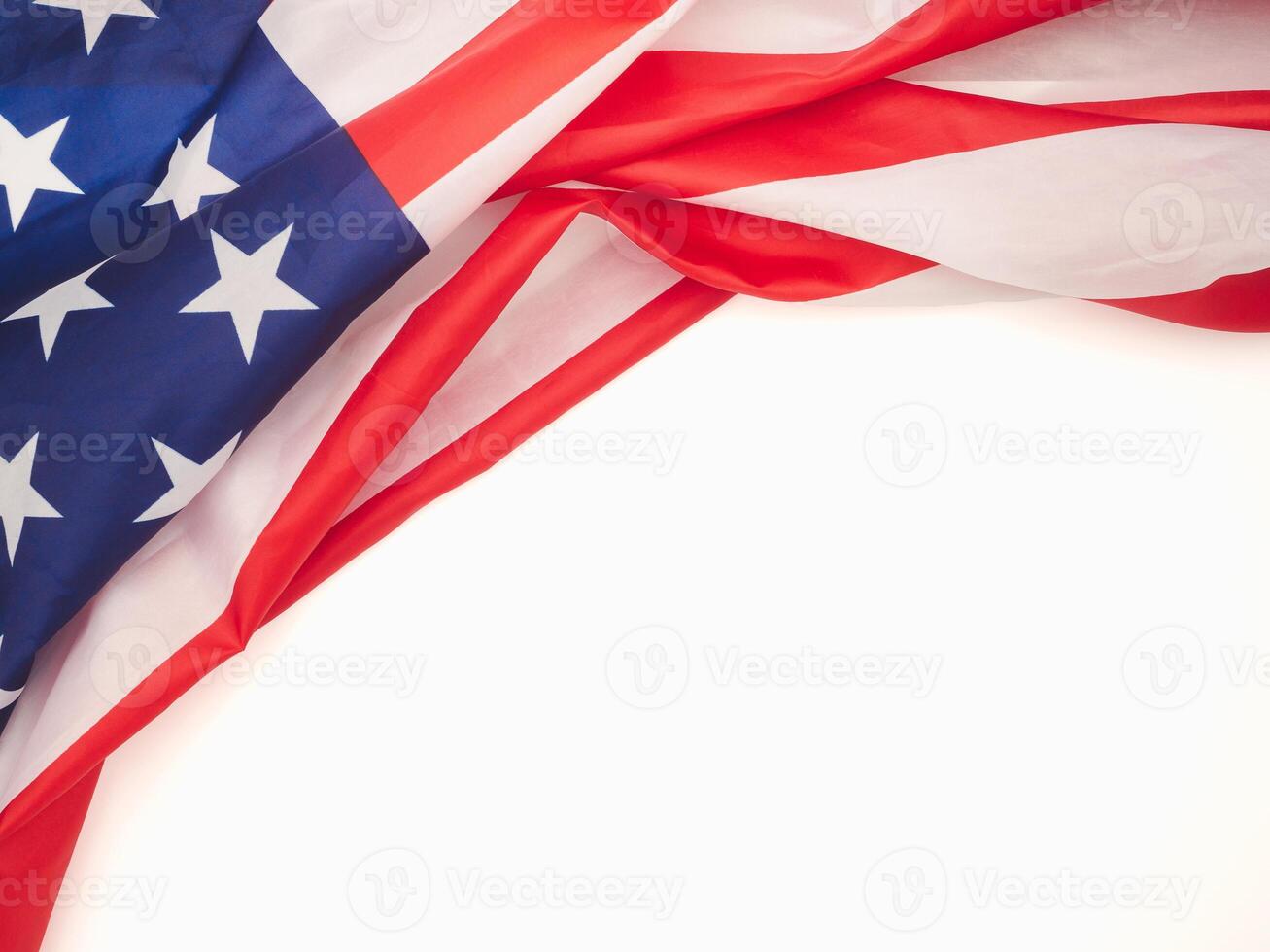 Part of the American flag is on a white background. Top view. photo