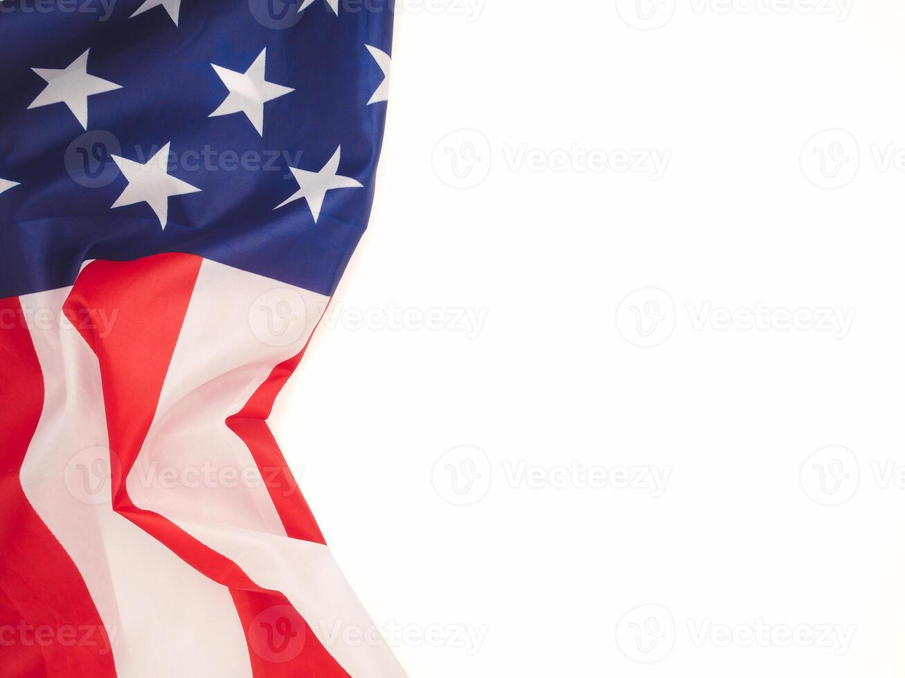 Top view of the American flag on a white background. Space for text. photo
