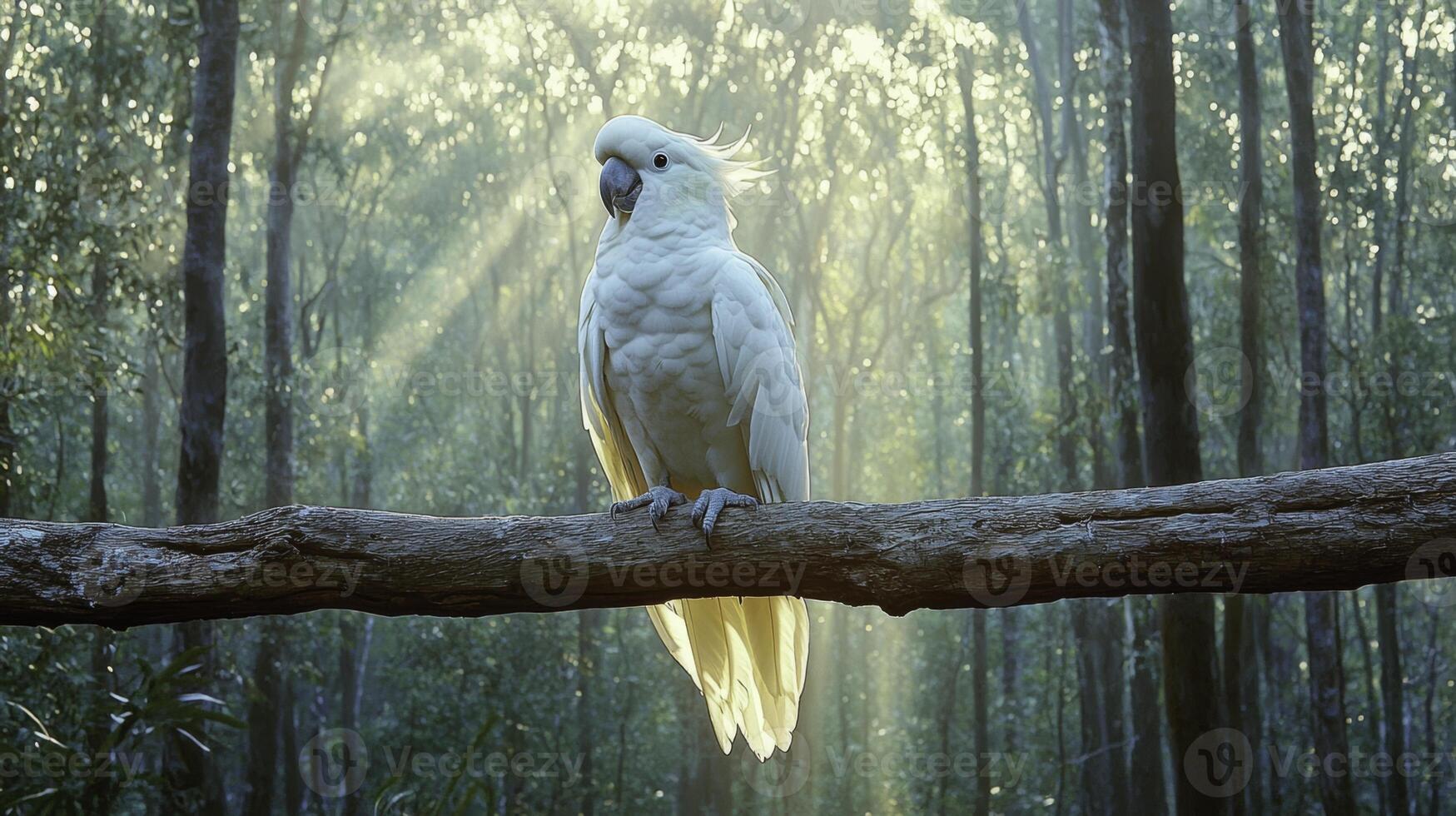 Cockatoo Perched on Branch in Australian Eucalyptus Forest photo