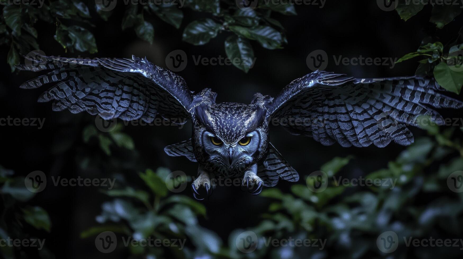 Breathtaking Owl Hunting at Dusk with Talons Extended in Natural Setting photo