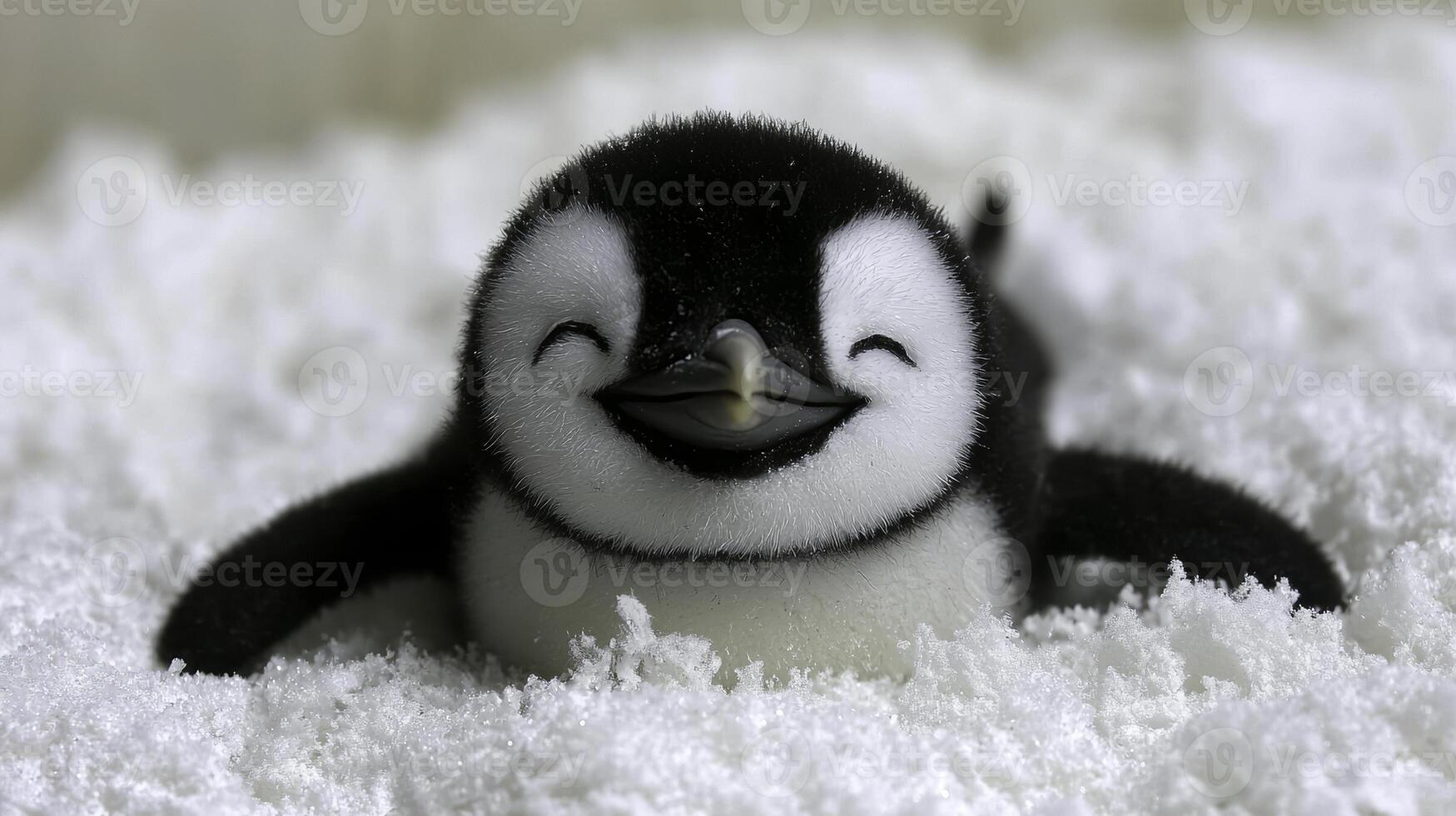 Happy Penguin Sliding on Its Belly Across the Snowy Landscape photo