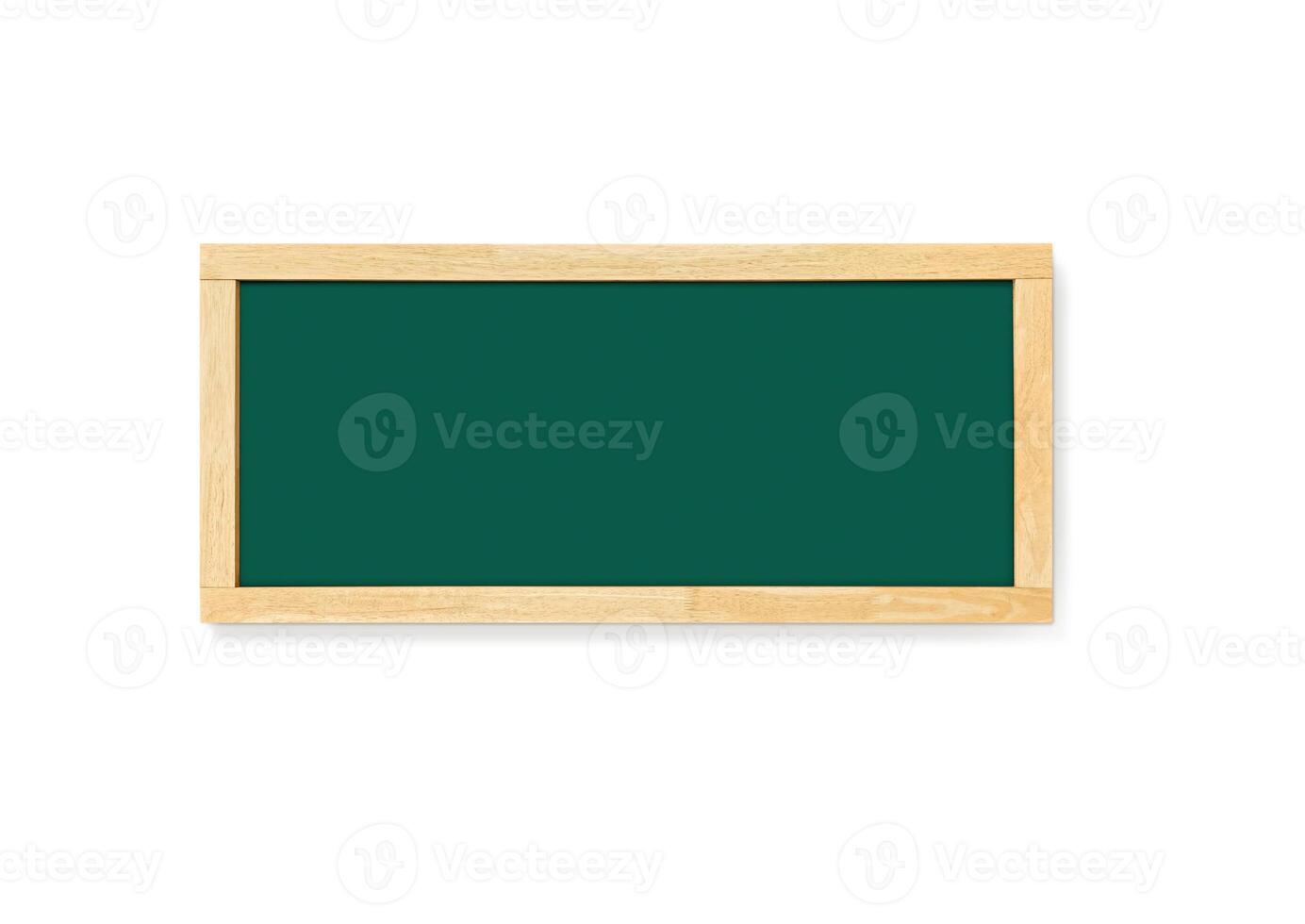 Vintage green wooden blackboard. Empty board isolated on white background. Space for your text. photo