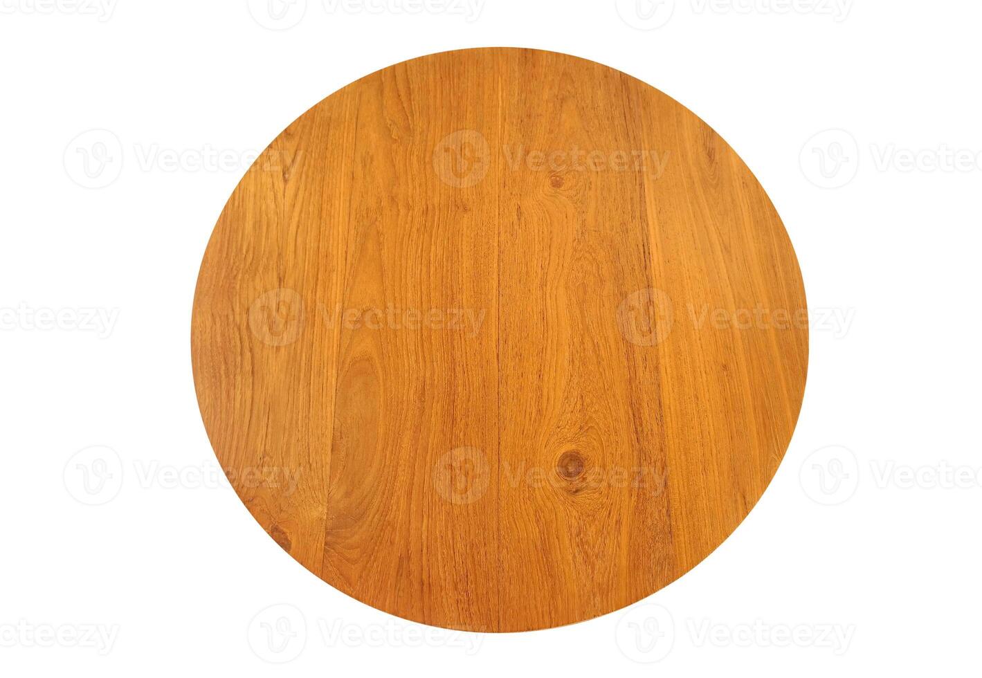Top view of round wooden table isolated on white background. photo