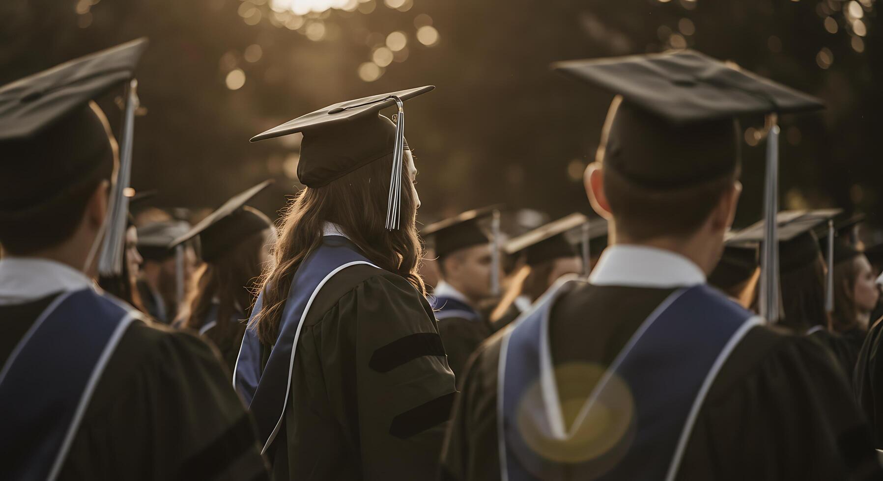 Golden Hour Commencement - A sea of graduates in their academic regalia - Generated using AI photo