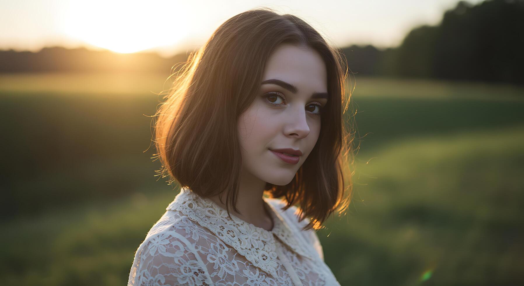 Serene portrait of a girl in a golden meadow - Generated using AI photo