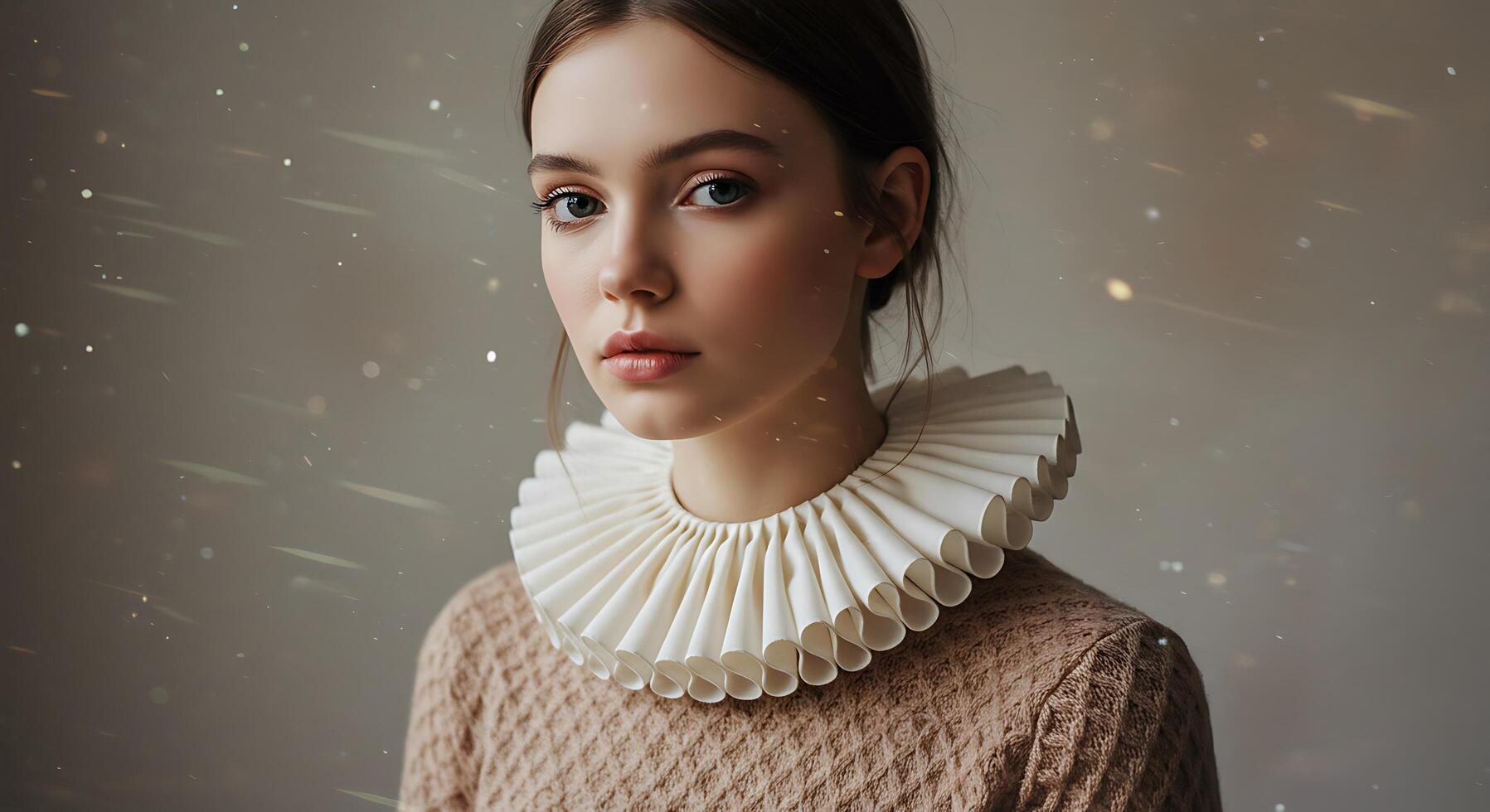 Elegant woman with a ruffled collar in a classic pose - Generated using AI photo