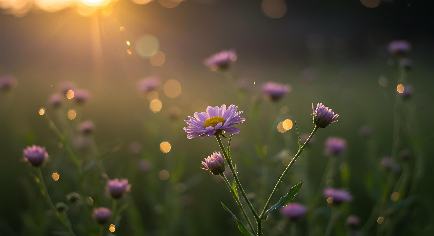 Serene floral display at dusk with bokeh lights - Generated using AI photo