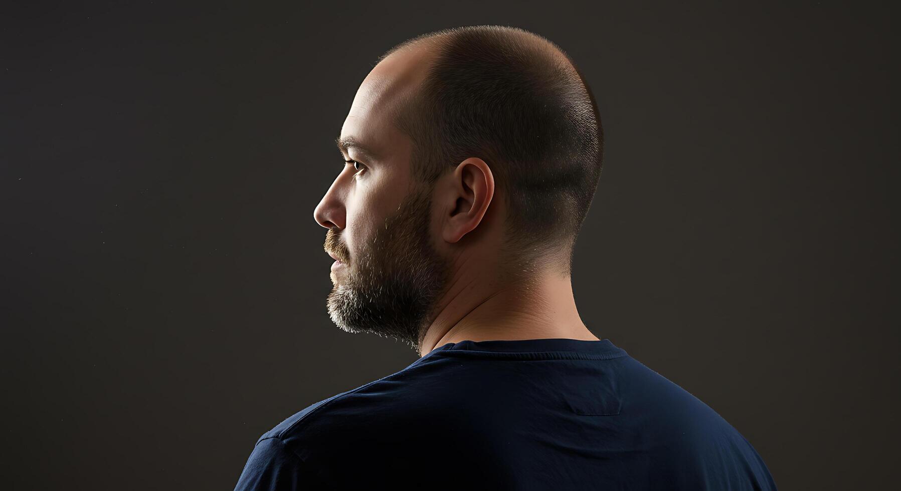 Contemplative man with a beard gazes into the distance - Generated using AI photo