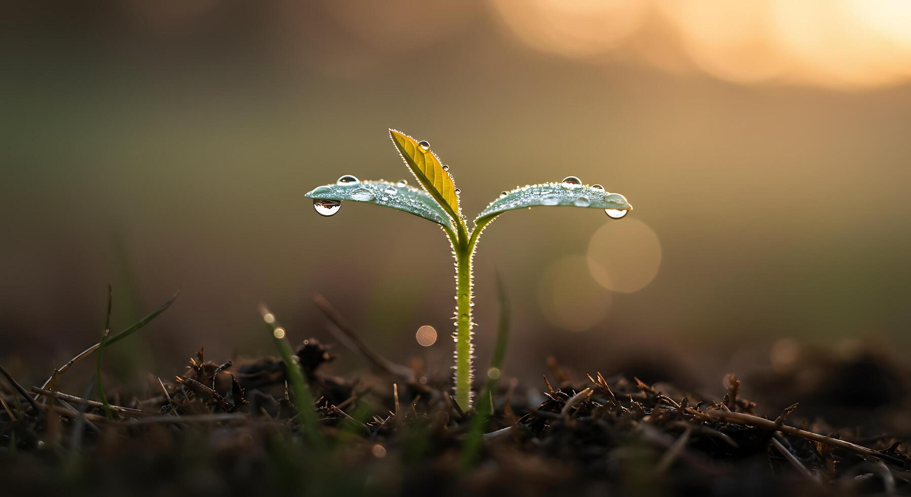 Delicate sprout laden with morning dew, capturing the essence of new beginnings - Generated using AI photo