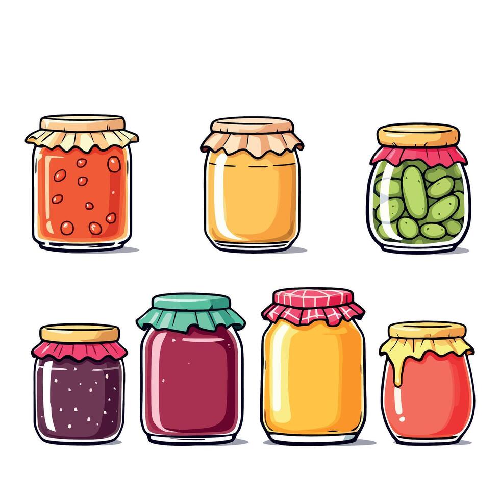Jars of jam and jelly set illustration vector