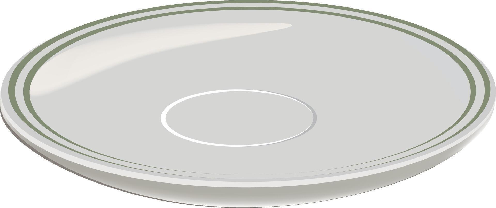 Empty saucer with green stripes resting on white background vector