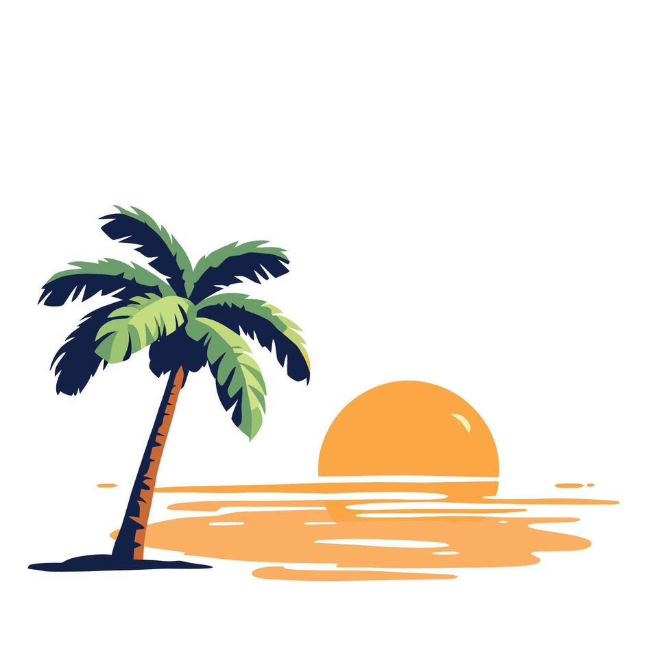 Palm tree swaying on tropical beach at sunset, idyllic vacation scene vector