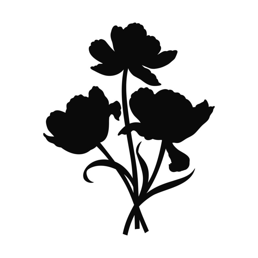 Blooming tulips bouquet silhouette, minimal style. Beautiful spring flowers, black shapes. Hand drawn simple element for Easter, Mother Day, Canadian Tulip Festival. vector