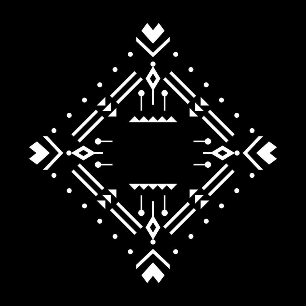 Aztec element, ethnic ornaments. Tribal design, geometric symbol for border, frame, tattoo, logo, decorative works. Navajo motif, isolated on black background. vector